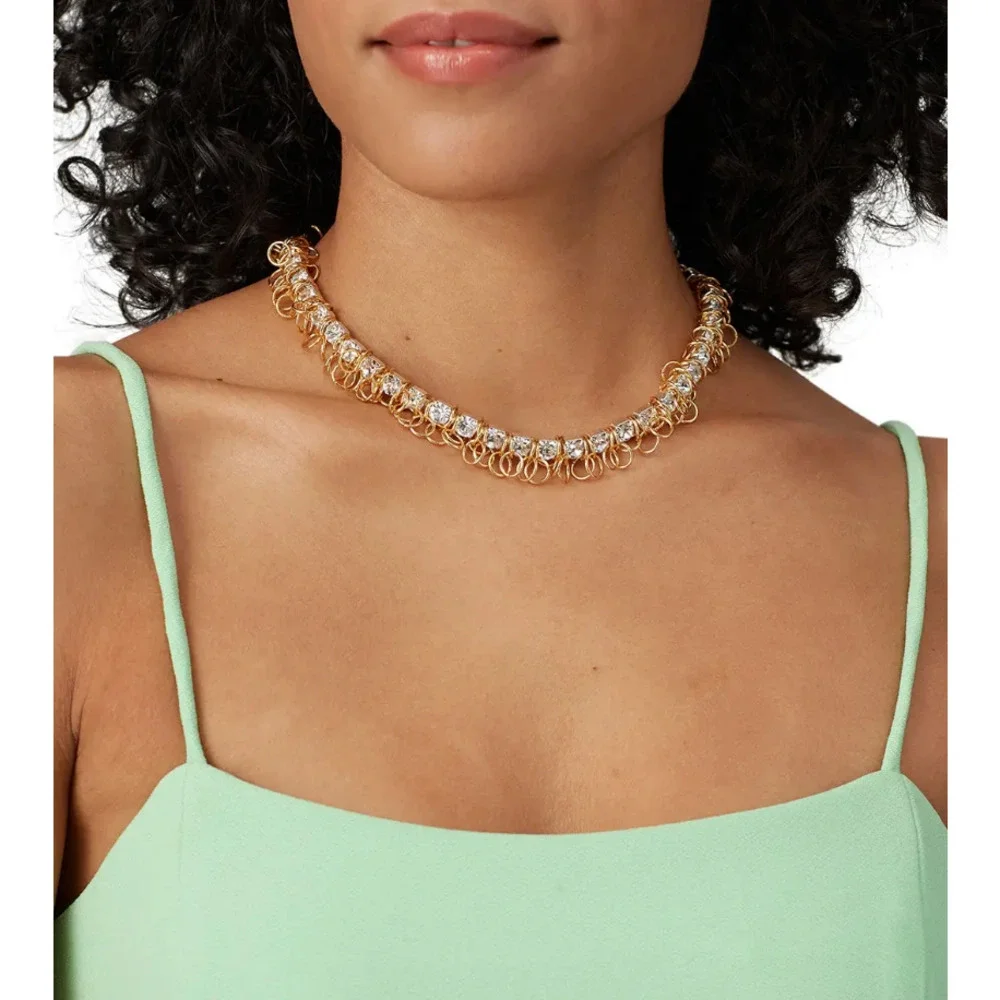 Moutton Collet Gold Silver X Project Necklace Gold Plated Rhinestones Mod $348 - Picture 2 of 6
